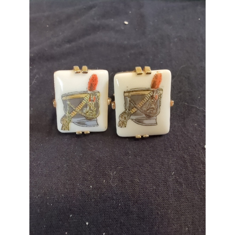 Vintage Swank‎ White Glass with Hat Military Feather Cufflinks